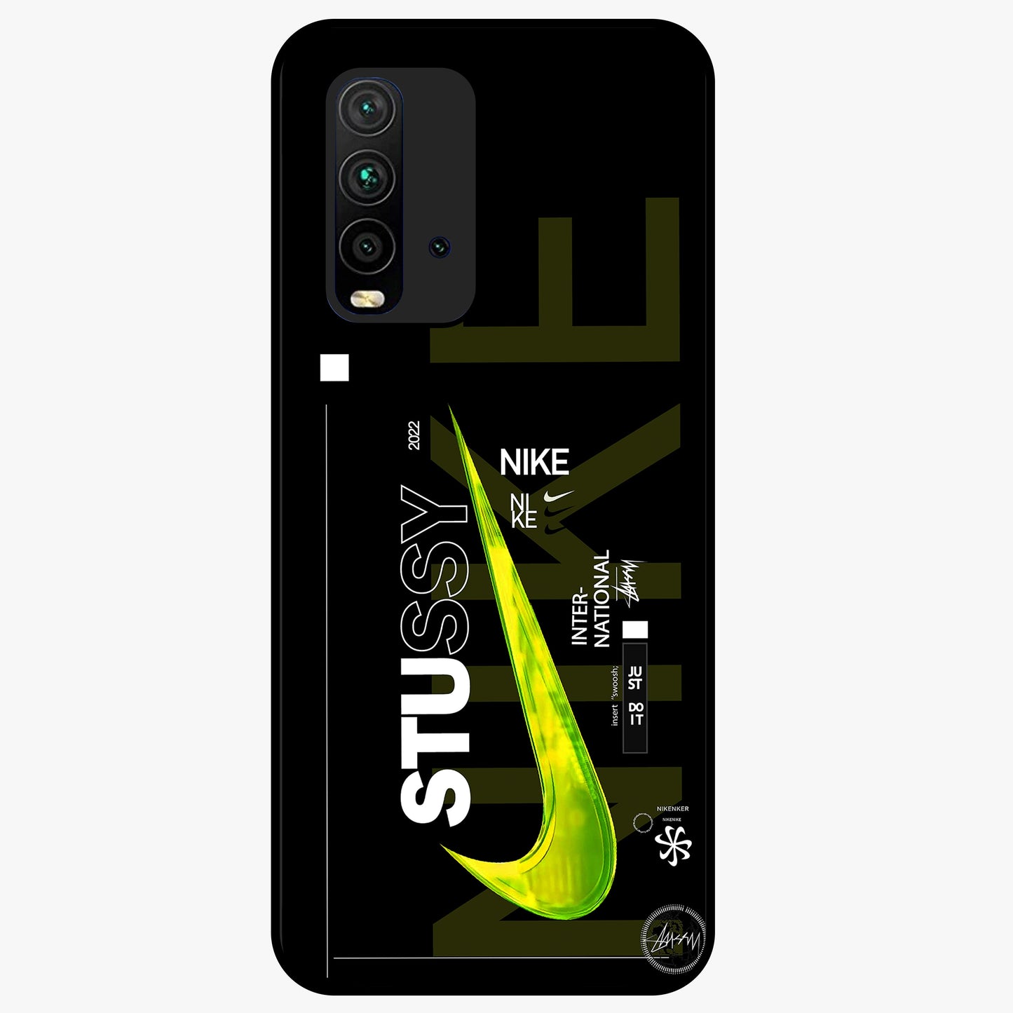 Neon Street Edition Glass Case showing flat back view with neon street style artwork and glossy glass finish.