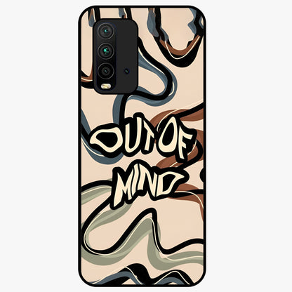 Out Of Mind Glass Case showing flat back view with expressive typography artwork and glossy glass finish.