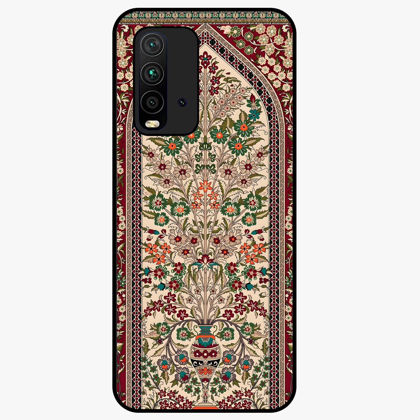 Persian Inspired Glass Case showing flat back view with ornate Persian style pattern artwork and glossy glass finish.