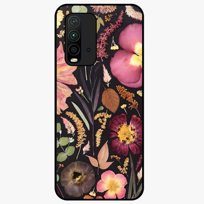 Petal Dream Tapestry Glass Case showing flat back view with intricate floral tapestry artwork and glossy glass finish.