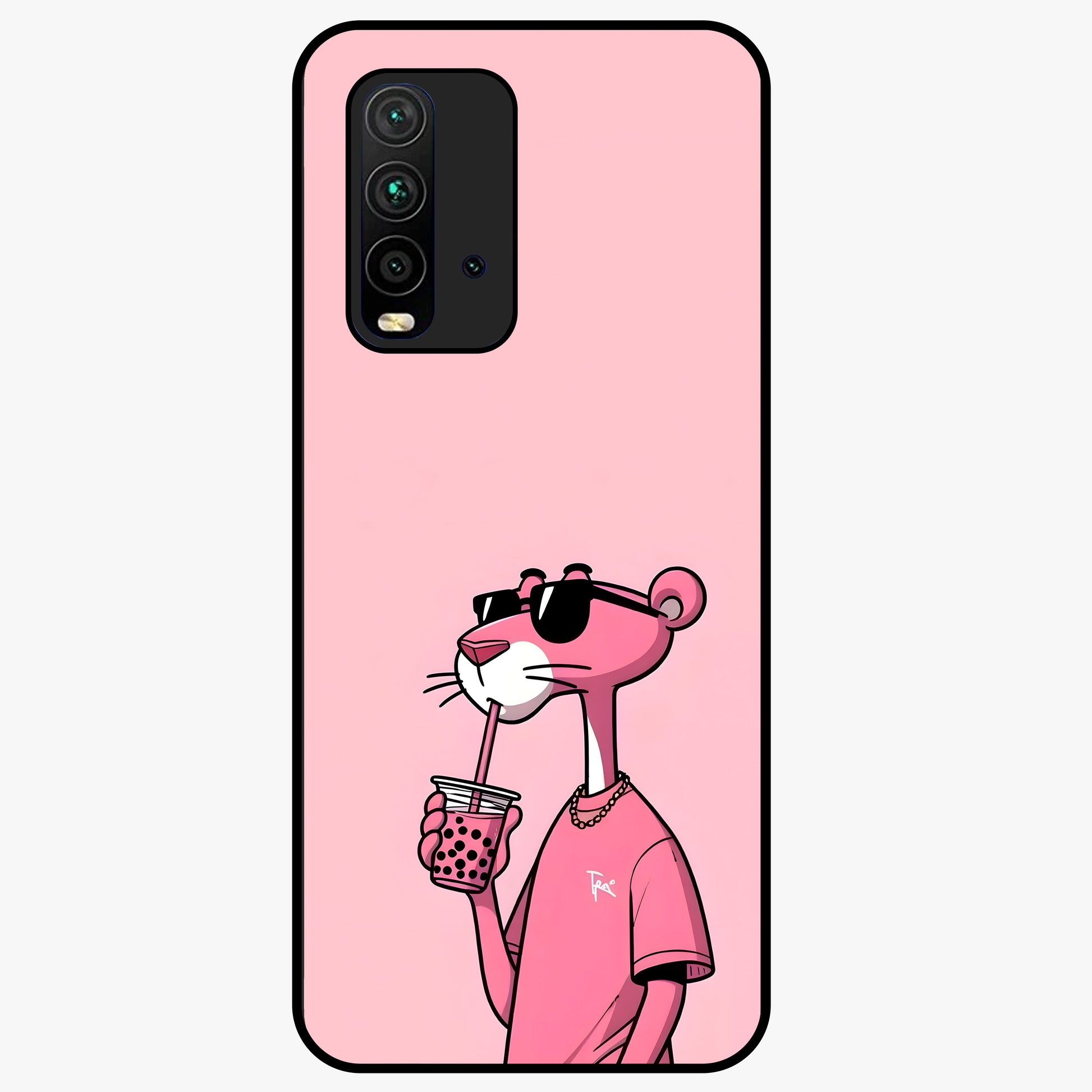 Pink Panther Glass Case showing flat back view with iconic pink panther artwork and glossy glass finish.
