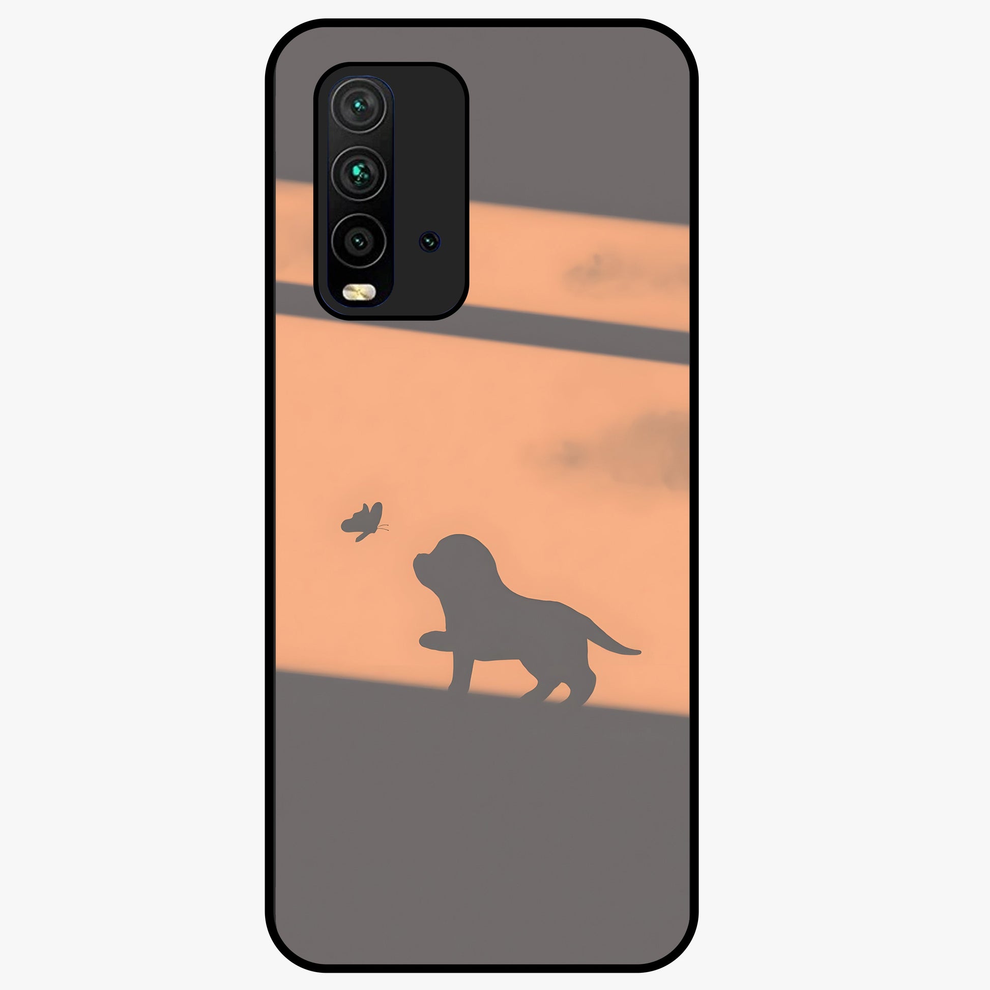Puppy Shadow Art Glass Case showing flat back view with cute puppy shadow style artwork and glossy glass finish.