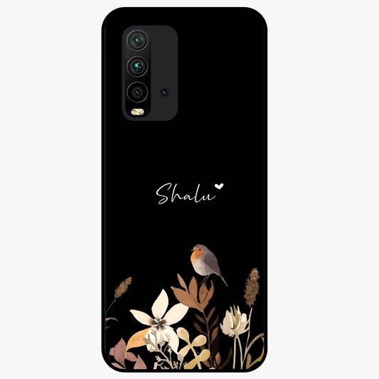 Quiet Garden Tune Custom Name Glass Case showing flat back view with peaceful garden artwork and personalized name design.
