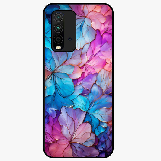 Radiant Floral Whirl Glass Case showing flat back view with swirling floral artwork and glossy glass finish.