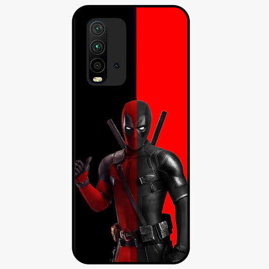 Red & Black Deadpool Theme Glass Case showing flat back view with bold comic inspired artwork and glossy glass finish.