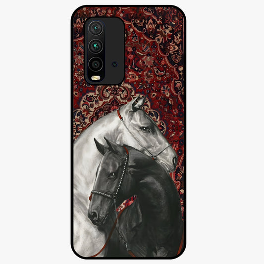 Regal Stallion Tapestry Glass Case showing flat back view with majestic horse tapestry artwork and glossy glass finish.