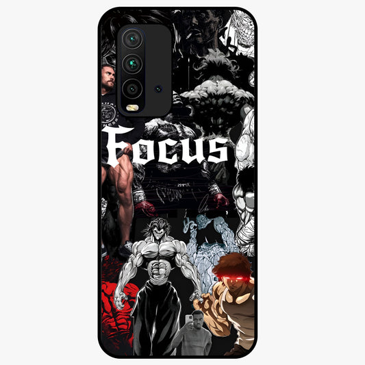 Relentless Power Focus Glass Case showing flat back view with motivational typography artwork and glossy glass finish.