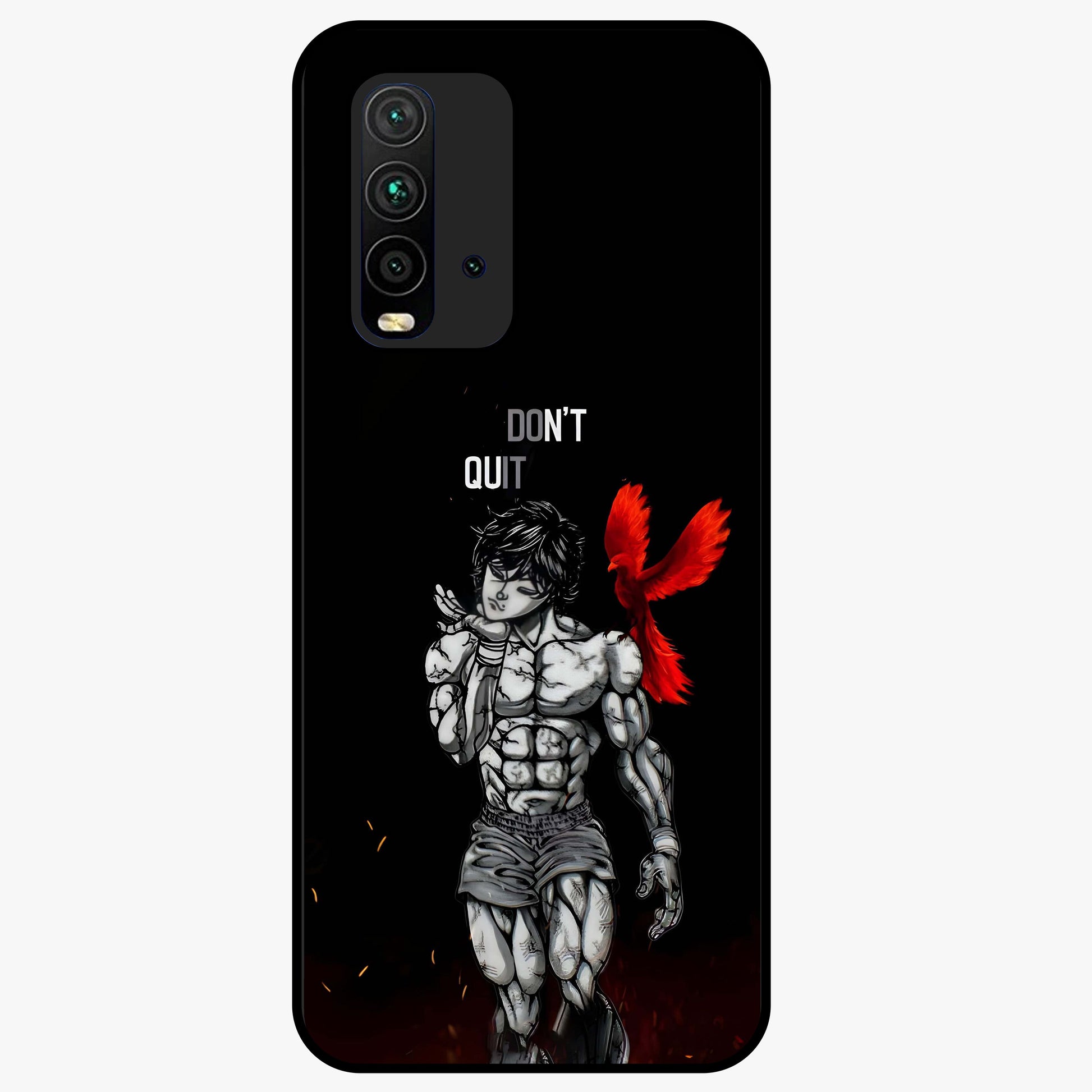 Rise Beyond Limits Glass Case showing flat back view with motivational typography artwork and glossy glass finish.