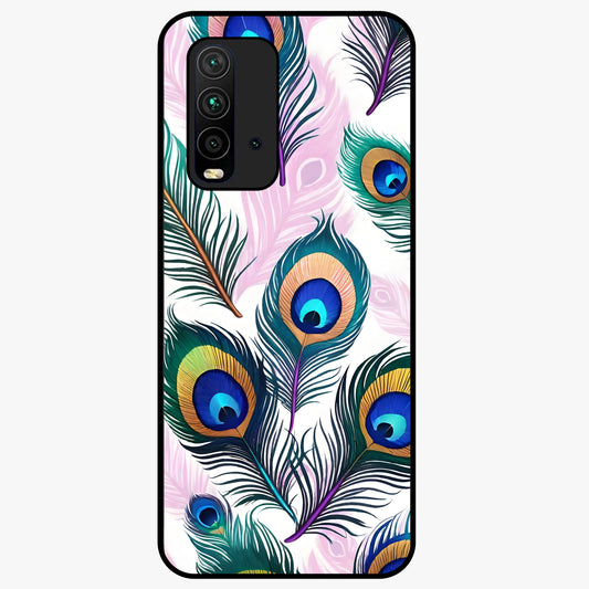 Royal Peacock Feathers Glass Case showing flat back view with colorful peacock feather artwork and glossy glass finish.