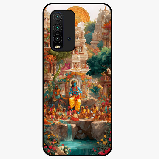 Sacred Sunlight Gods Glass Case showing flat back view with divine sunlight themed artwork and glossy glass finish.
