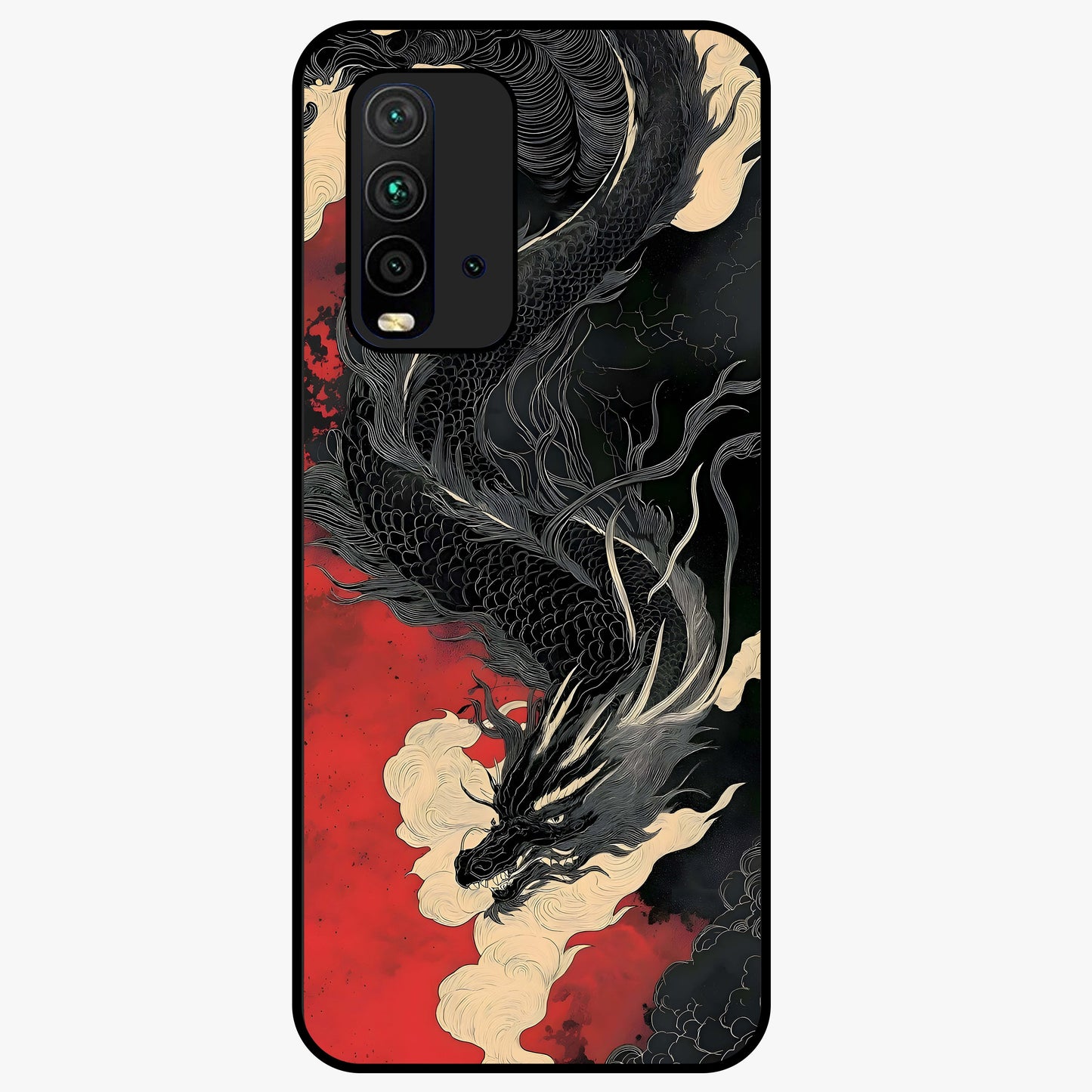 Shadow Dragon Fury Glass Case showing flat back view with fierce dragon artwork and glossy glass finish.