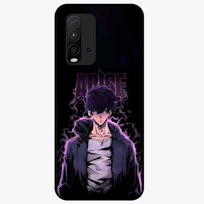 Shadow Monarch Awakening Glass Case showing flat back view with powerful dark monarch themed artwork and glossy glass finish.