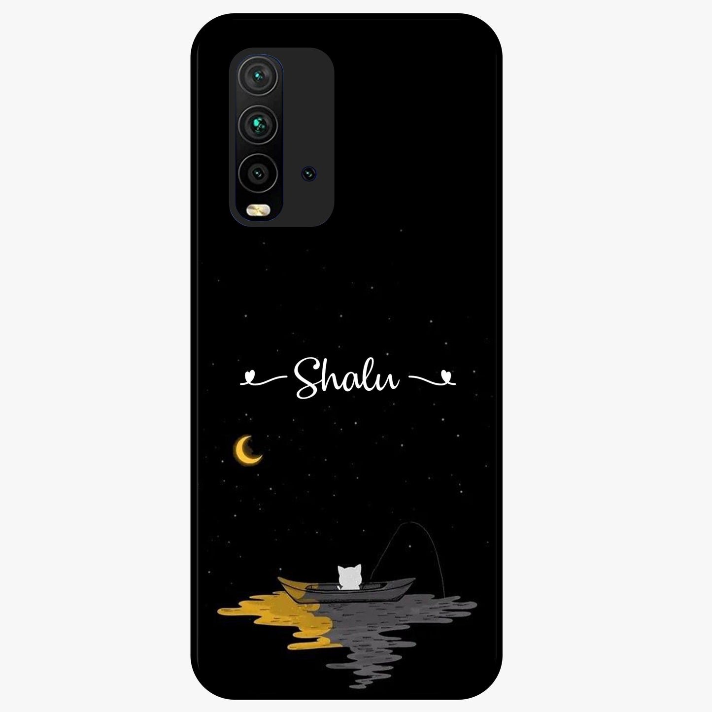 Silent Night Row Glass Case showing flat back view with calm night themed artwork and glossy glass finish.