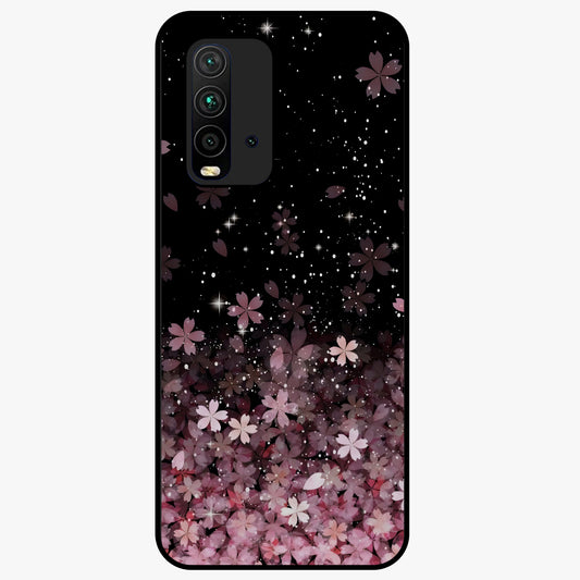 Small Starry Flowers Glass Case showing flat back view with delicate starry floral artwork and glossy glass finish.