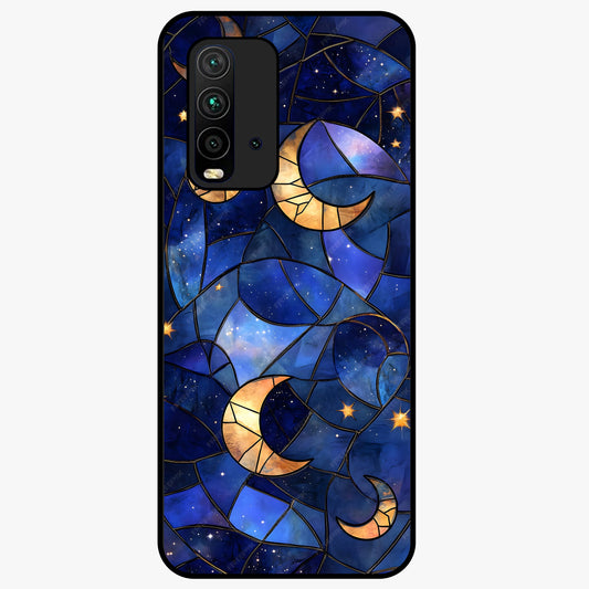 Starlit Sky Tapestry Glass Case showing flat back view with decorative starry sky tapestry artwork and glossy glass finish.