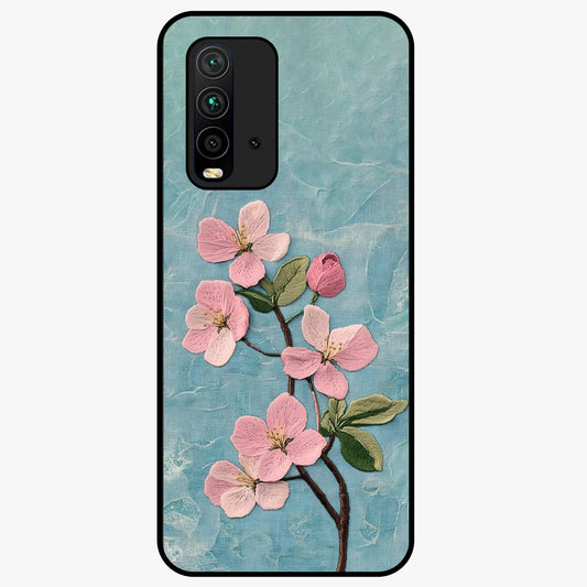 Threaded Blossom Breeze Glass Case showing flat back view with delicate blossom artwork and glossy glass finish.