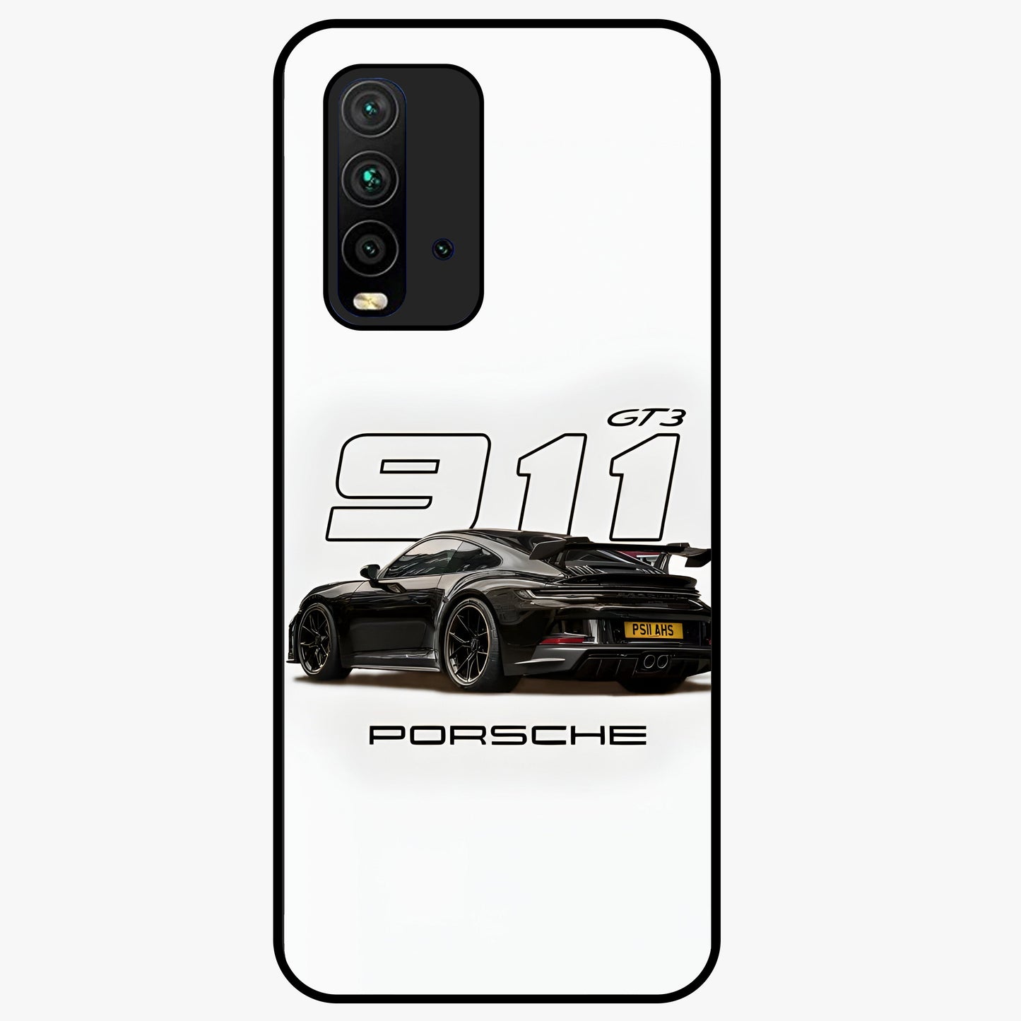 Turbo Legacy Icon Glass Case showing flat back view with iconic sports car inspired artwork and glossy glass finish.