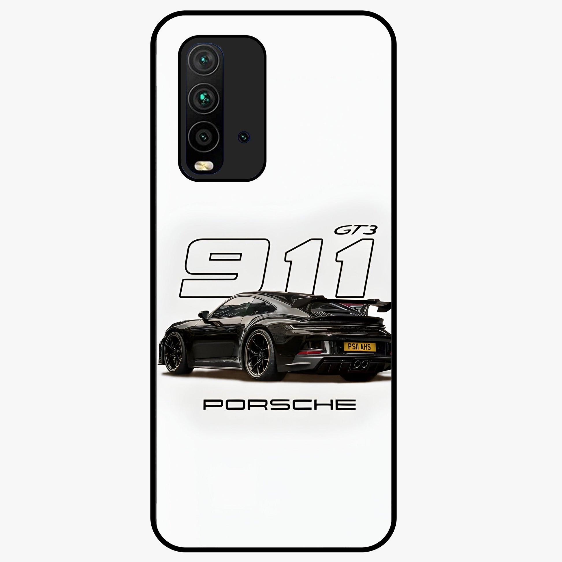 Turbo Legacy Icon Glass Case showing flat back view with iconic sports car inspired artwork and glossy glass finish.