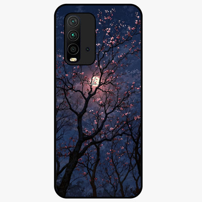 Twilight Sakura Serenade Glass Case showing flat back view with cherry blossom artwork at twilight and glossy glass finish.