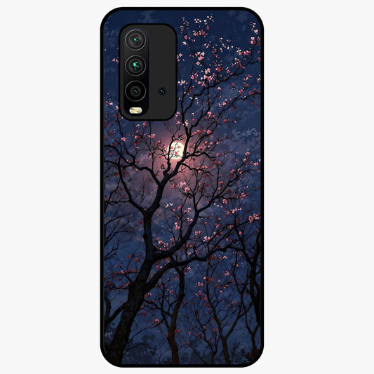 Twilight Sakura Serenade Glass Case showing flat back view with cherry blossom artwork at twilight and glossy glass finish.