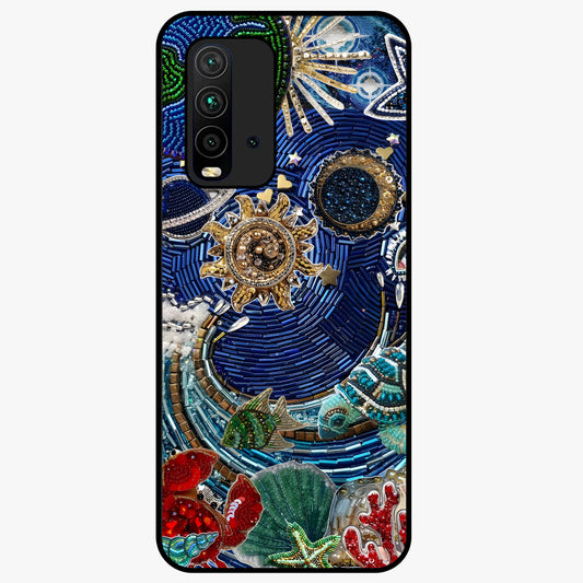 Universe Underwater Spark Glass Case showing flat back view with cosmic underwater themed artwork and glossy glass finish.