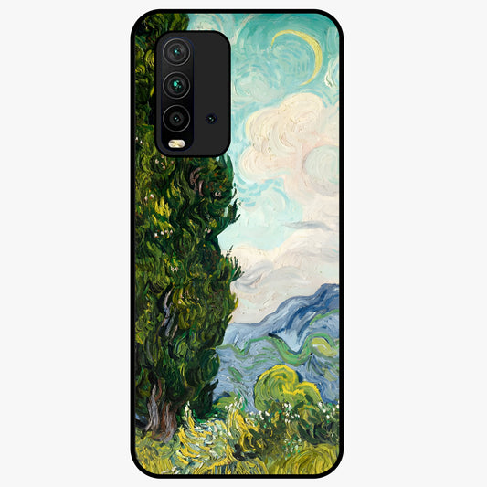 Van Gogh Vintage Art Glass Case showing flat back view with vintage painterly artwork inspired by Van Gogh style and glossy glass finish.