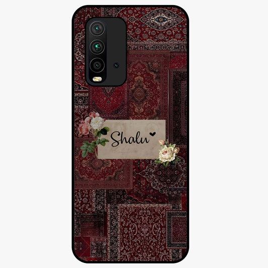 Velvet Wine Pattern Custom Name Glass Case showing flat back view with elegant wine colored pattern artwork and personalized name design.