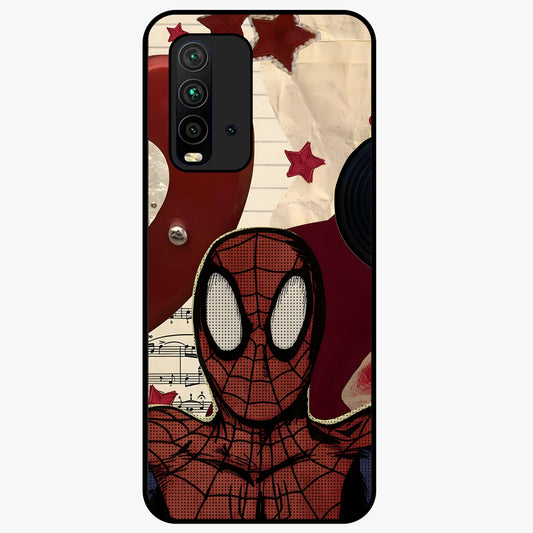 Web Warrior Vibes Glass Case showing flat back view with superhero inspired web themed artwork and glossy glass finish.