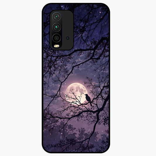 Whispering Moon Silence Glass Case showing flat back view with serene moon themed artwork and glossy glass finish.