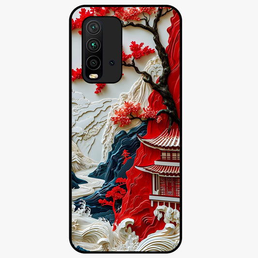 Whispers Of Sakura Waves Glass Case showing flat back view with cherry blossom wave artwork and glossy glass finish.