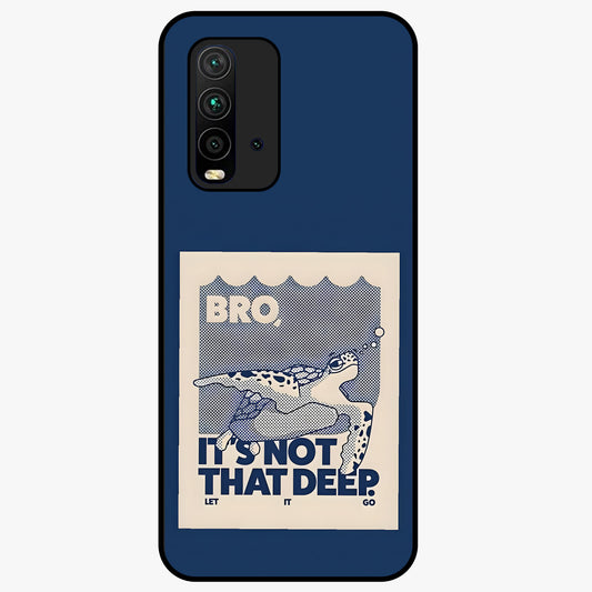 Worry Less Swim Glass Case showing flat back view with playful motivational artwork and glossy glass finish.