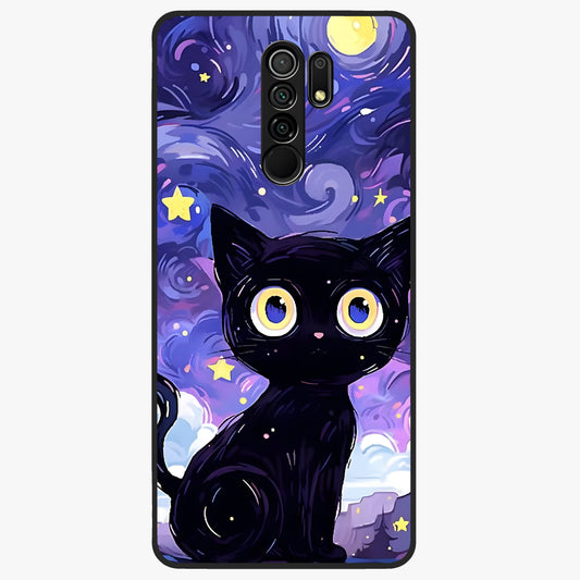 Abstract Cat Art Glass Case showing flat back view with artistic cat illustration and glossy glass finish.