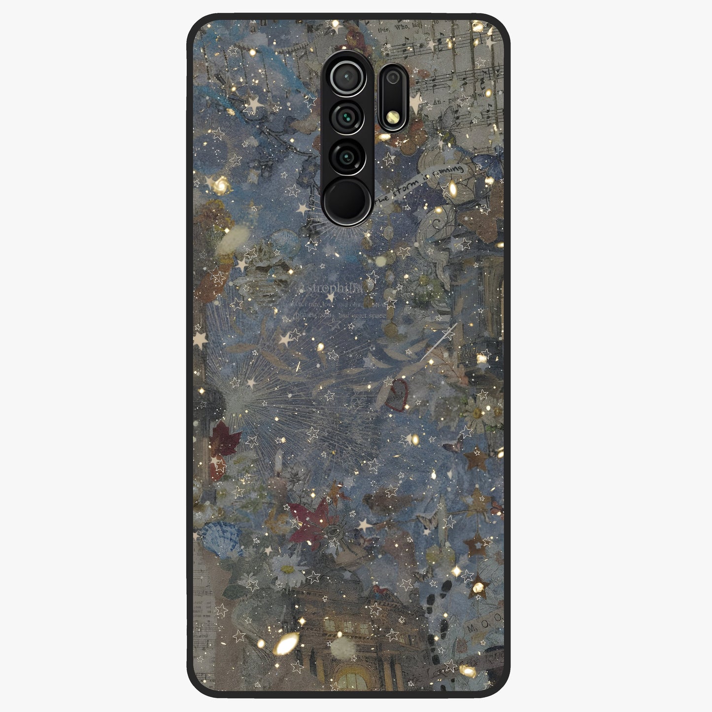 Aesthetic Astrolophia Glass Case showing flat back view with dreamy aesthetic design and glossy glass finish.