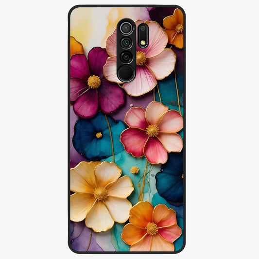 Artlyn Grace Flower Pattern Glass Case showing flat back view with elegant floral pattern artwork and glossy glass finish.