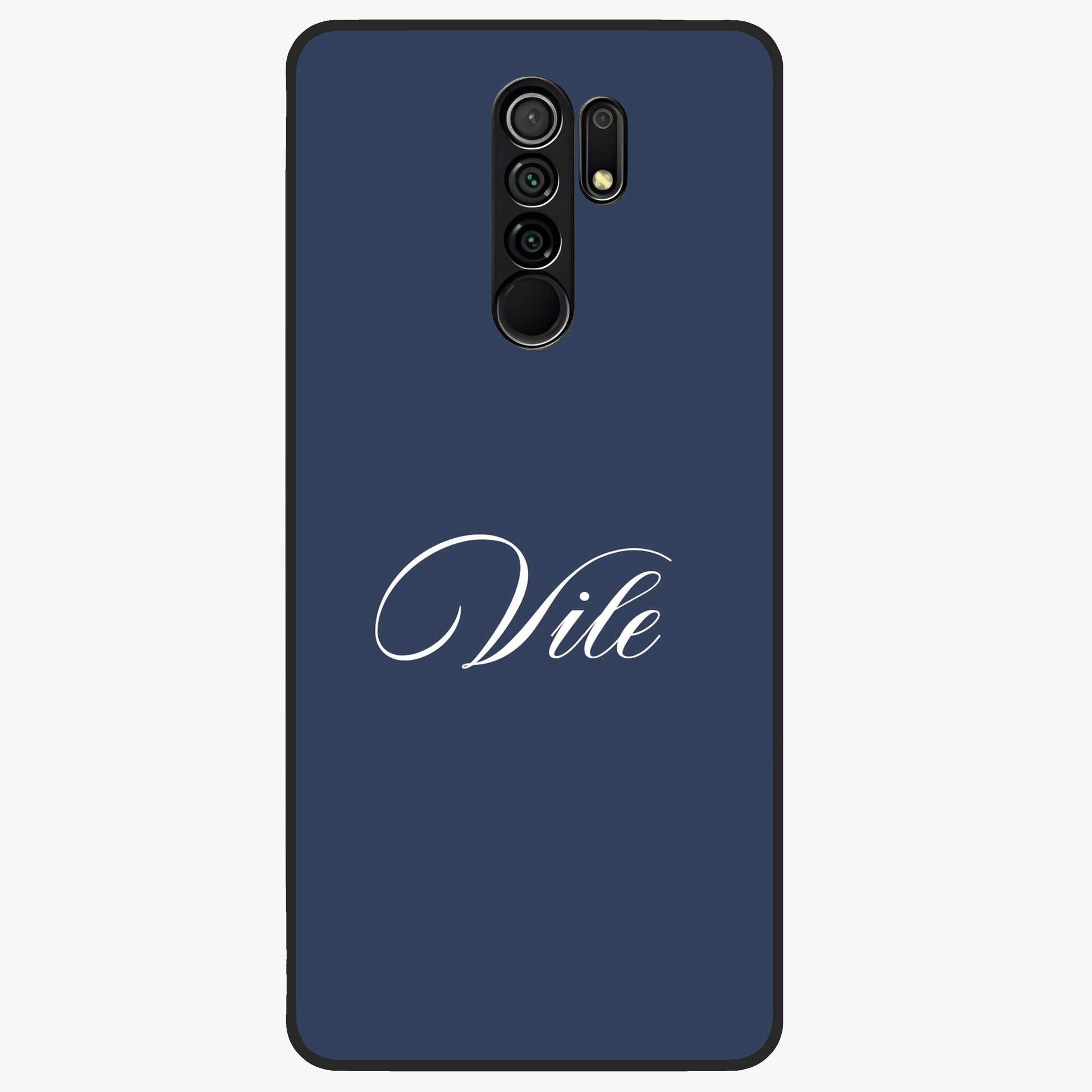 Blue Background Personalized Custom Name Glass Case showing flat back view with minimal blue background and custom name design.