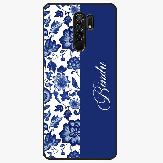 Blue Vintage Floral Pattern Glass Case upright view showcasing timeless floral illustration with vintage inspired style.