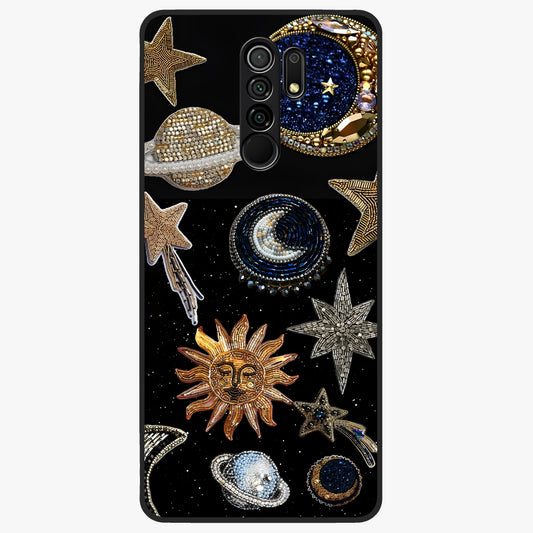 Celestial Gem Constellations Glass Case showing flat back view with sparkling constellation artwork and glossy glass finish.