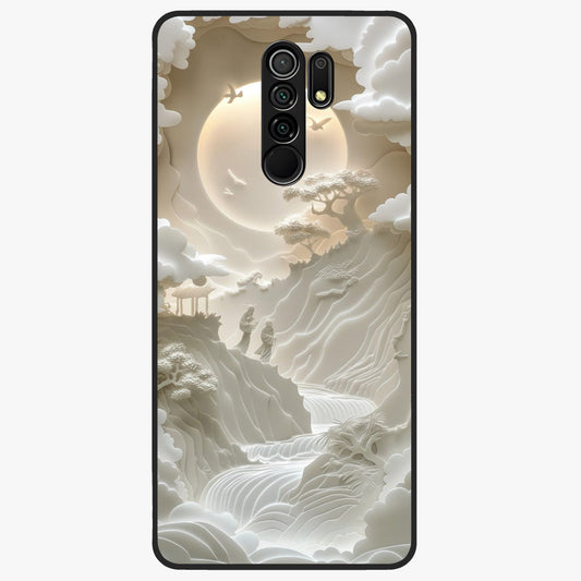 Celestial Origami Glass Case showing flat back view with artistic origami inspired celestial artwork and glossy glass finish.