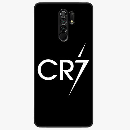 Cr7 Elite Strike Glass Case showing flat back view with dynamic football inspired artwork and glossy glass finish.