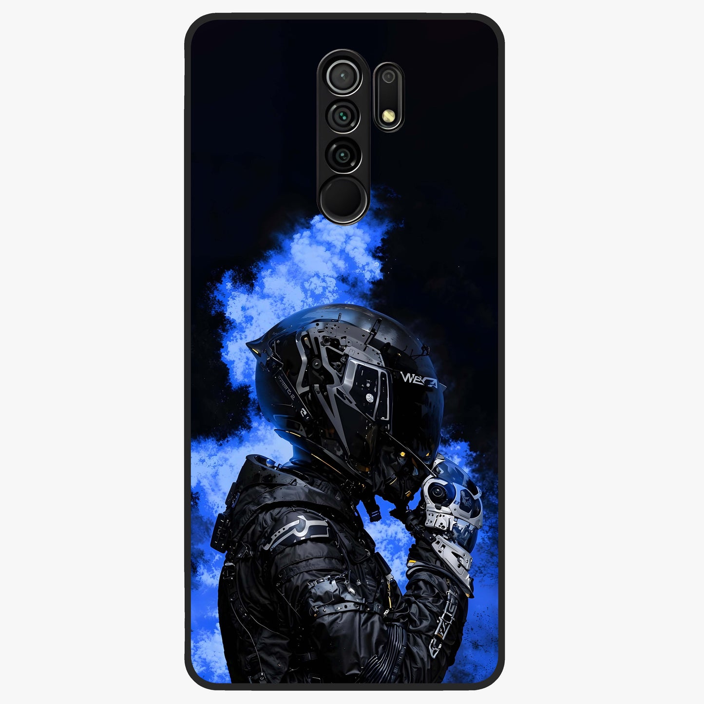 Cyber Sentinel Protocol Glass Case showing flat back view with futuristic cyber themed artwork and glossy glass finish.