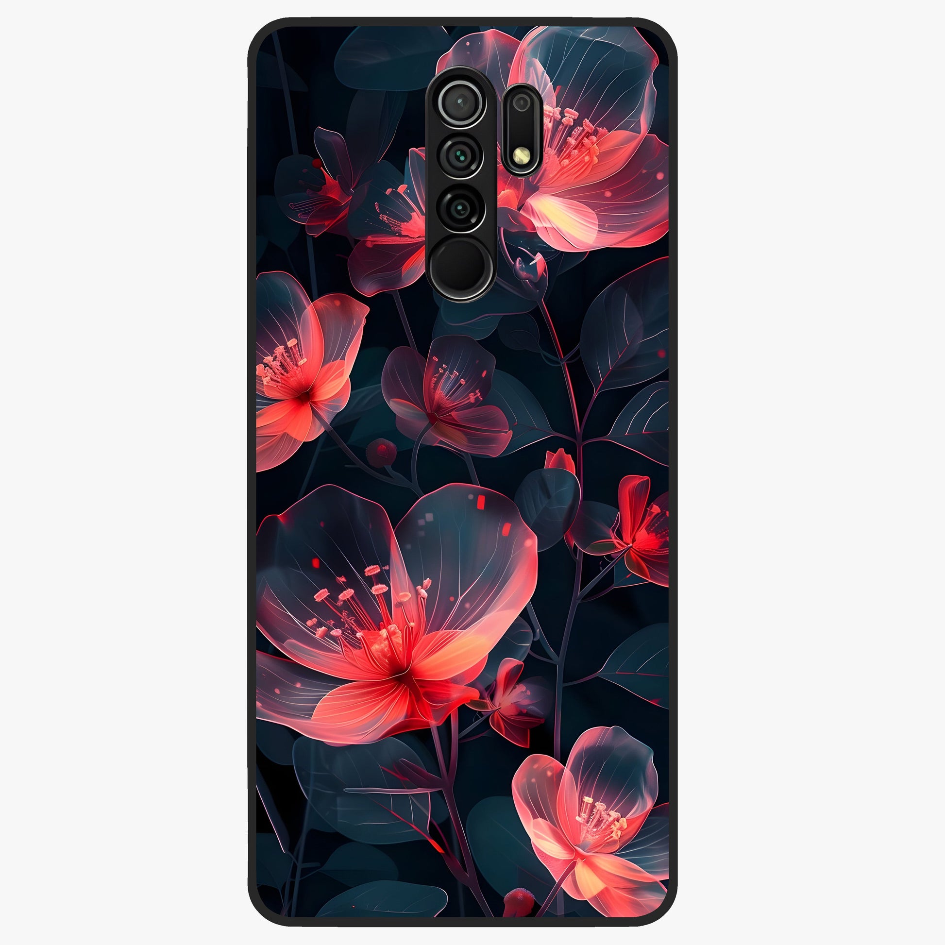 Dark Shade of Flower Glass Case showing flat back view with elegant dark floral artwork and glossy glass finish.
