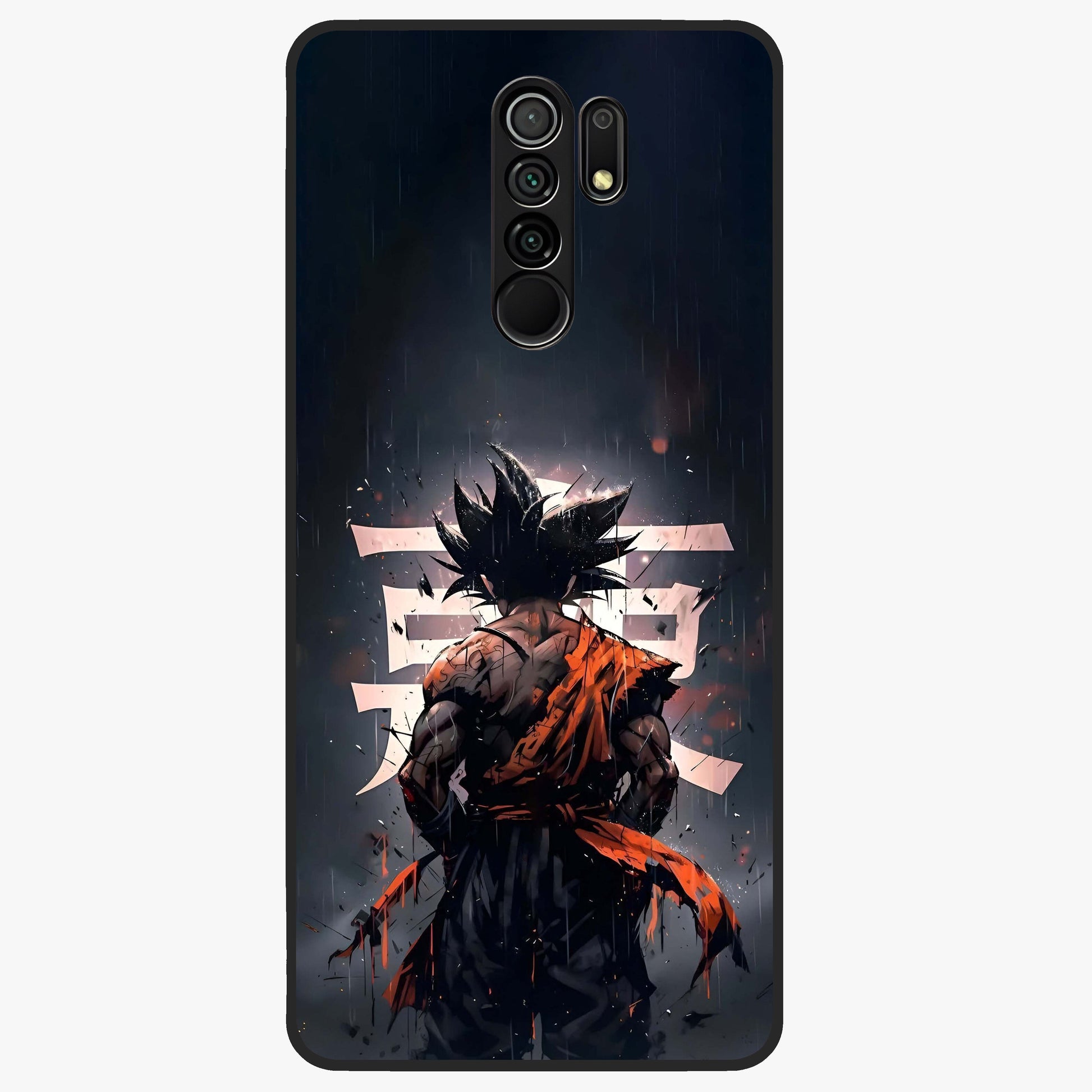Dark Warrior In Rain Glass Case showing flat back view with warrior artwork in rainy atmosphere and glossy glass finish.