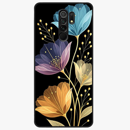 Delicate Multicolor Flowers Glass Case showing flat back view with vibrant floral artwork and glossy glass finish.