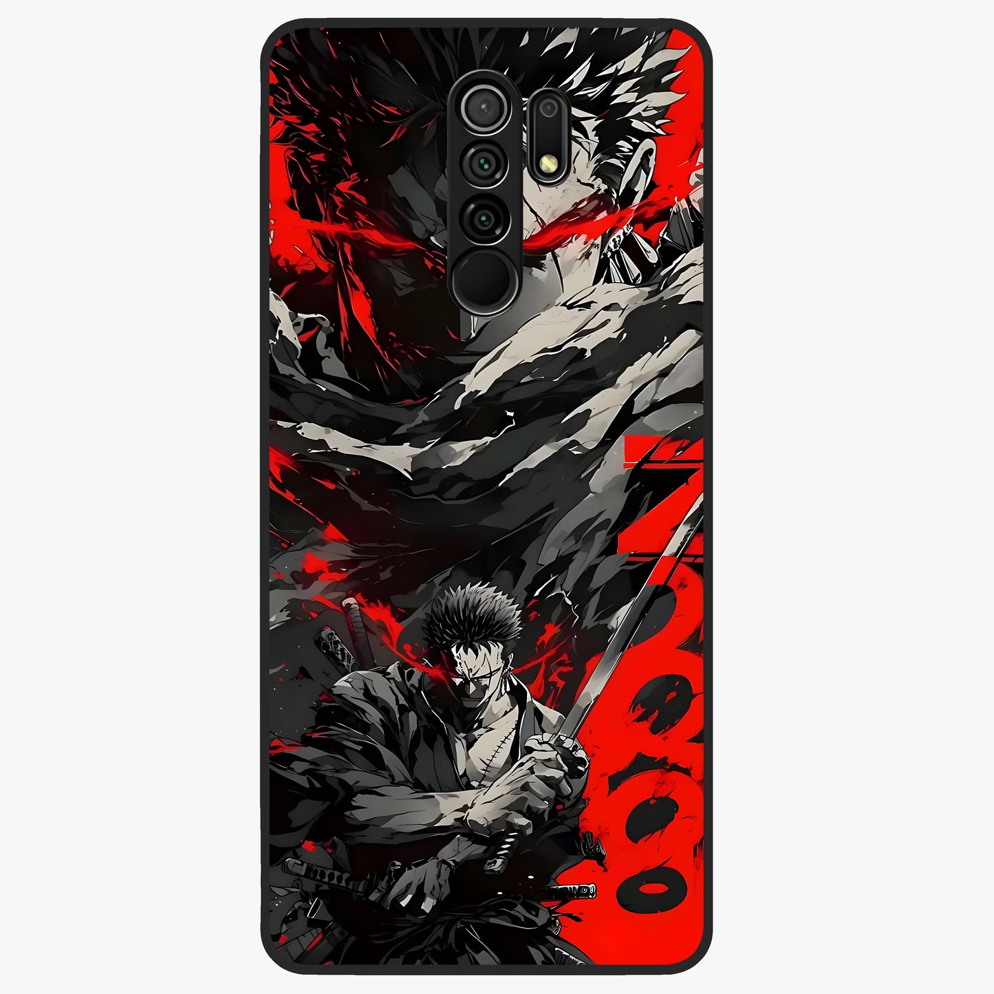 Demon Sword Resolve Glass Case showing flat back view with fierce sword warrior artwork and glossy glass finish.