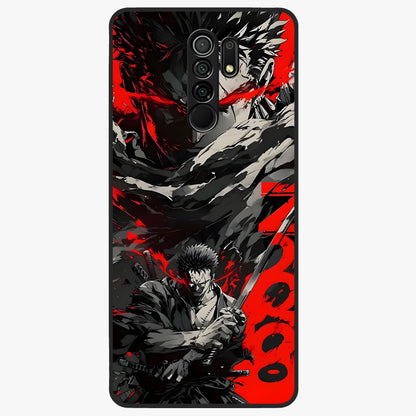 Demon Sword Resolve Glass Case showing flat back view with fierce sword warrior artwork and glossy glass finish.