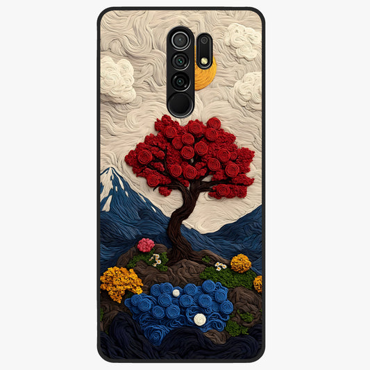 Eternal Nature Tapestry Glass Case showing flat back view with intricate nature tapestry artwork and glossy glass finish.
