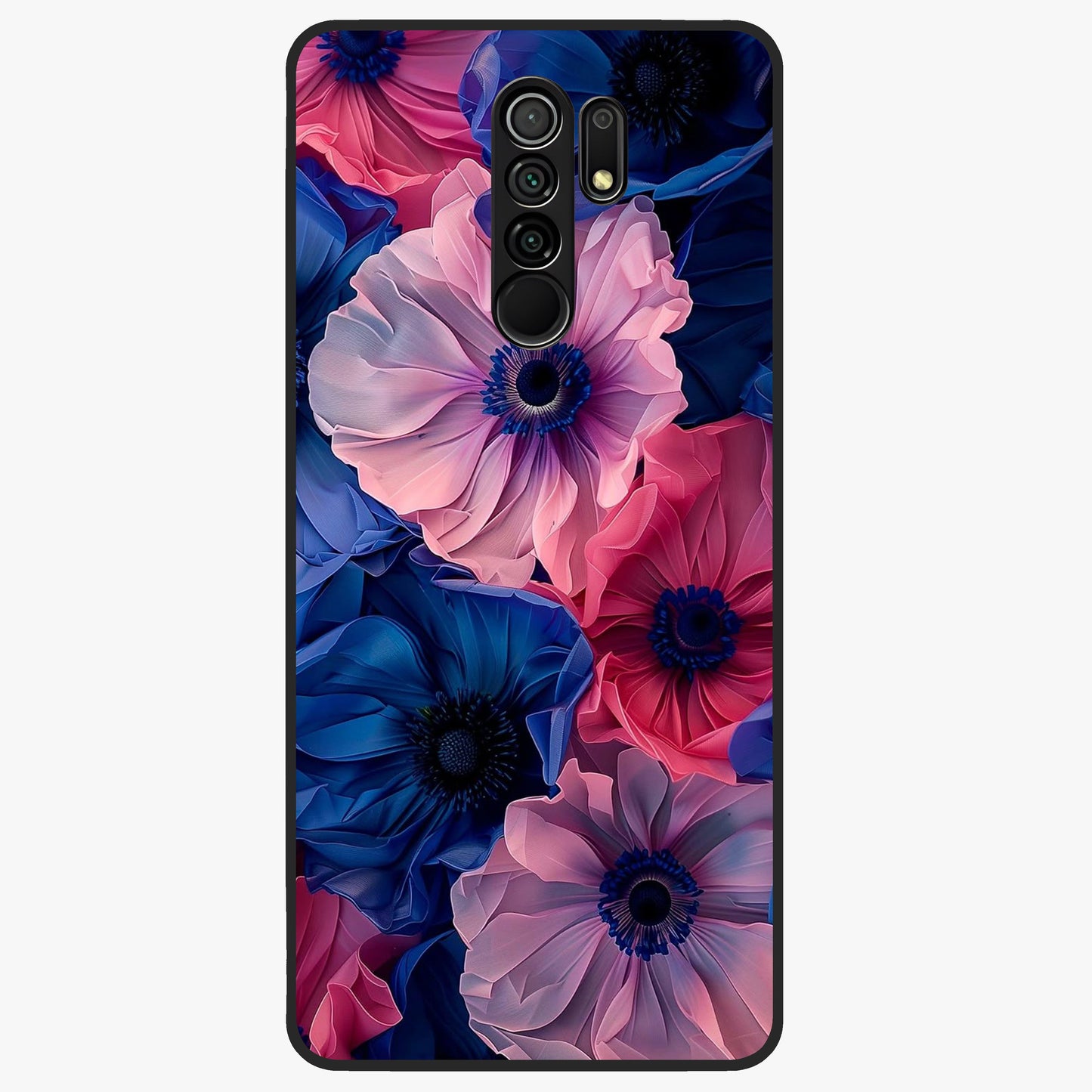 Flower Paper Art Pattern Glass Case showing flat back view with paper cut style floral artwork and glossy glass finish.