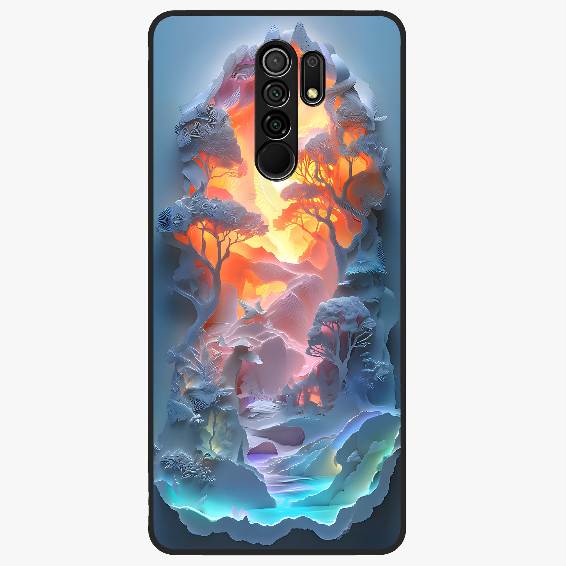 Glow Forest Portal Glass Case showing flat back view with glowing forest portal artwork and glossy glass finish.