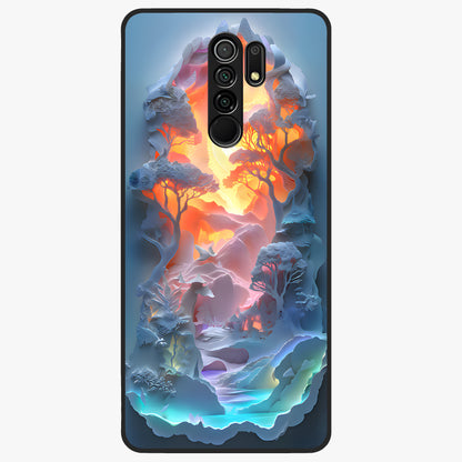Glow Forest Portal Glass Case showing flat back view with glowing forest portal artwork and glossy glass finish.
