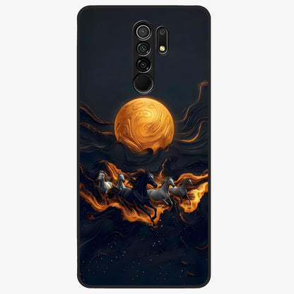 Golden Stallion Moonride Glass Case showing flat back view with majestic horse under moonlight artwork and glossy glass finish.